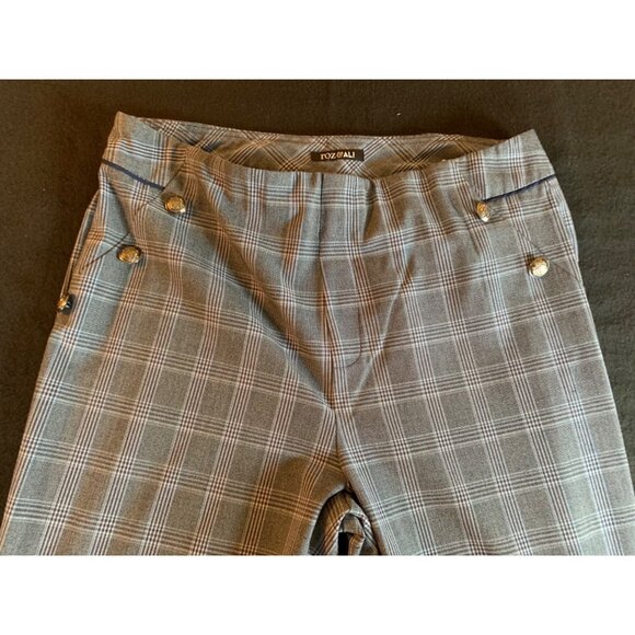 Plaid Womens Wide-Leg Pants By Roz & Ali Size 14 Grey & White Checkered Polyeste - Picture 7 of 11